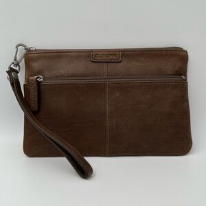 New Ellington Taupe Brown Unisex Italian Leather Wristlet